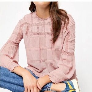 NWT Free People Olivia Eyelet Lace Top in Peony